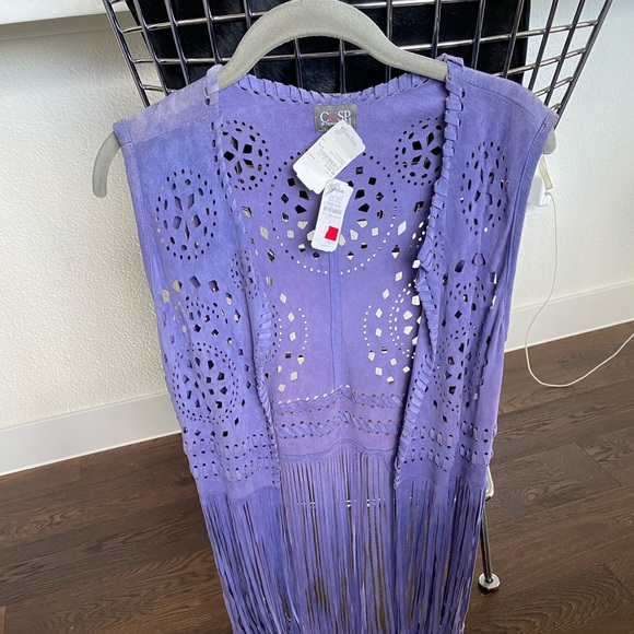 NWT Neiman Marcus CUSP purple Suede fringe vest, Sz S - Picture 9 of 13